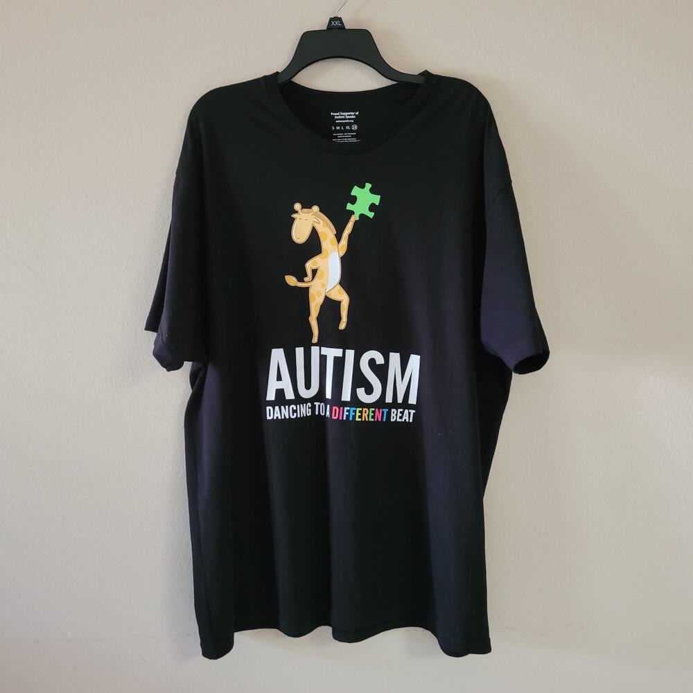2XL Black Autism Awareness Giraffe Puzzle Piece Tee